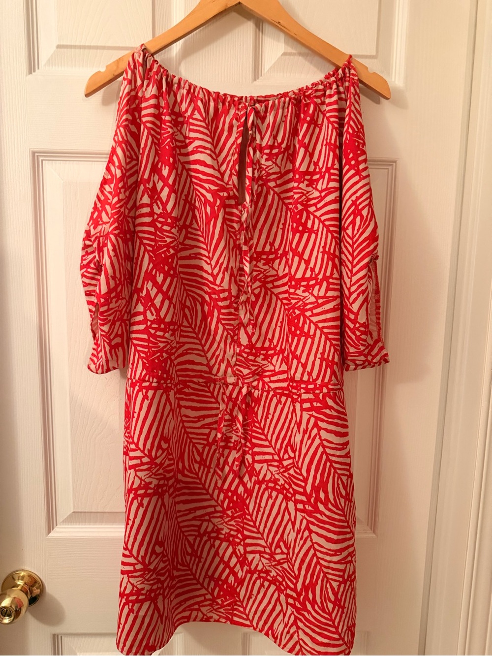 Red and Off White Patterned Off-Shoulder Summer Dress, size L